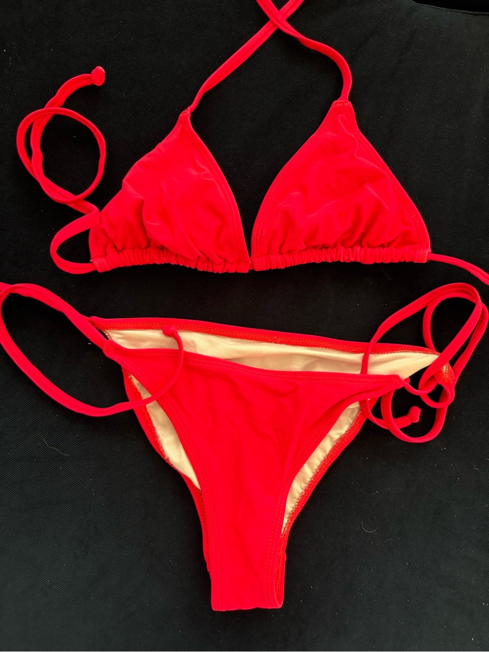 Neon Dark Pink / Orange Triangle String Bikini Set